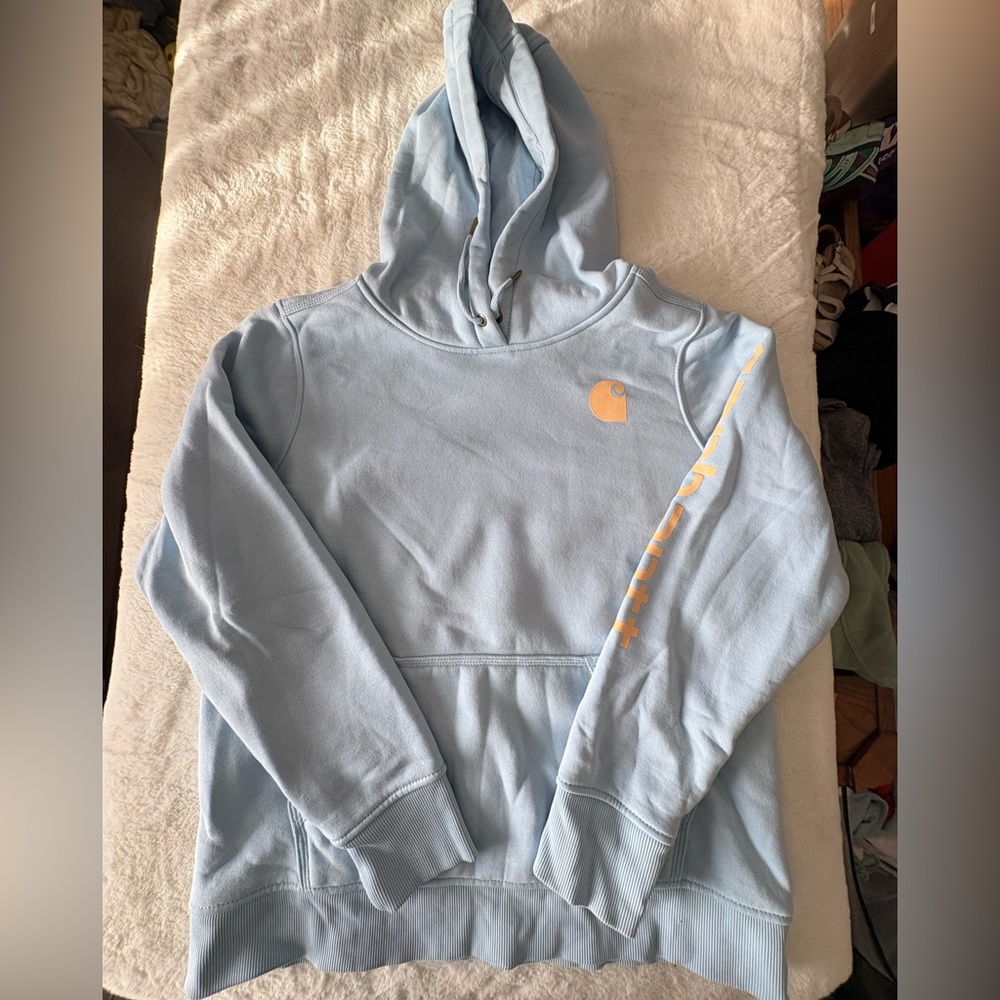 Carhartt Light Blue Hoodie with Yellow Accents